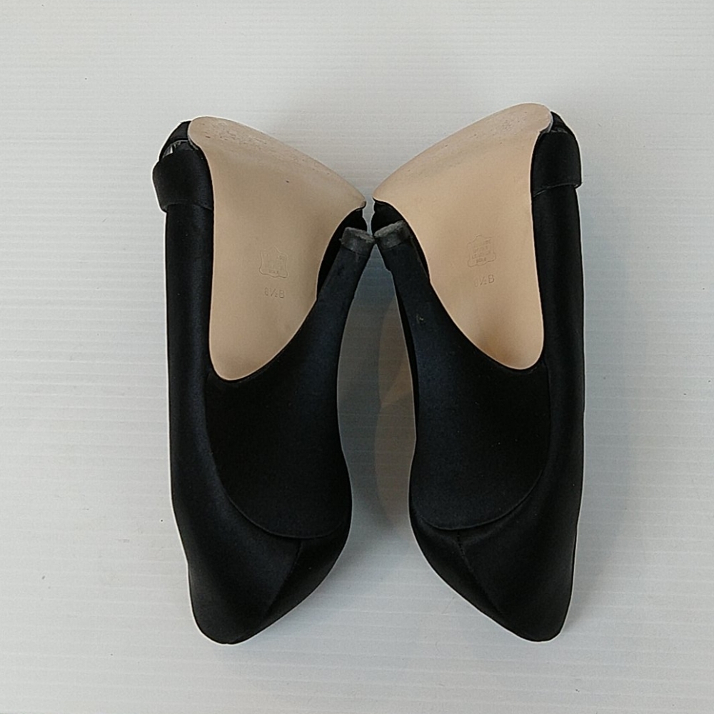 Caparros Black Satin Strappy Open Toe Black Onyx Rhinestone Jeweled Vamp Heel - Picture 9 of 13